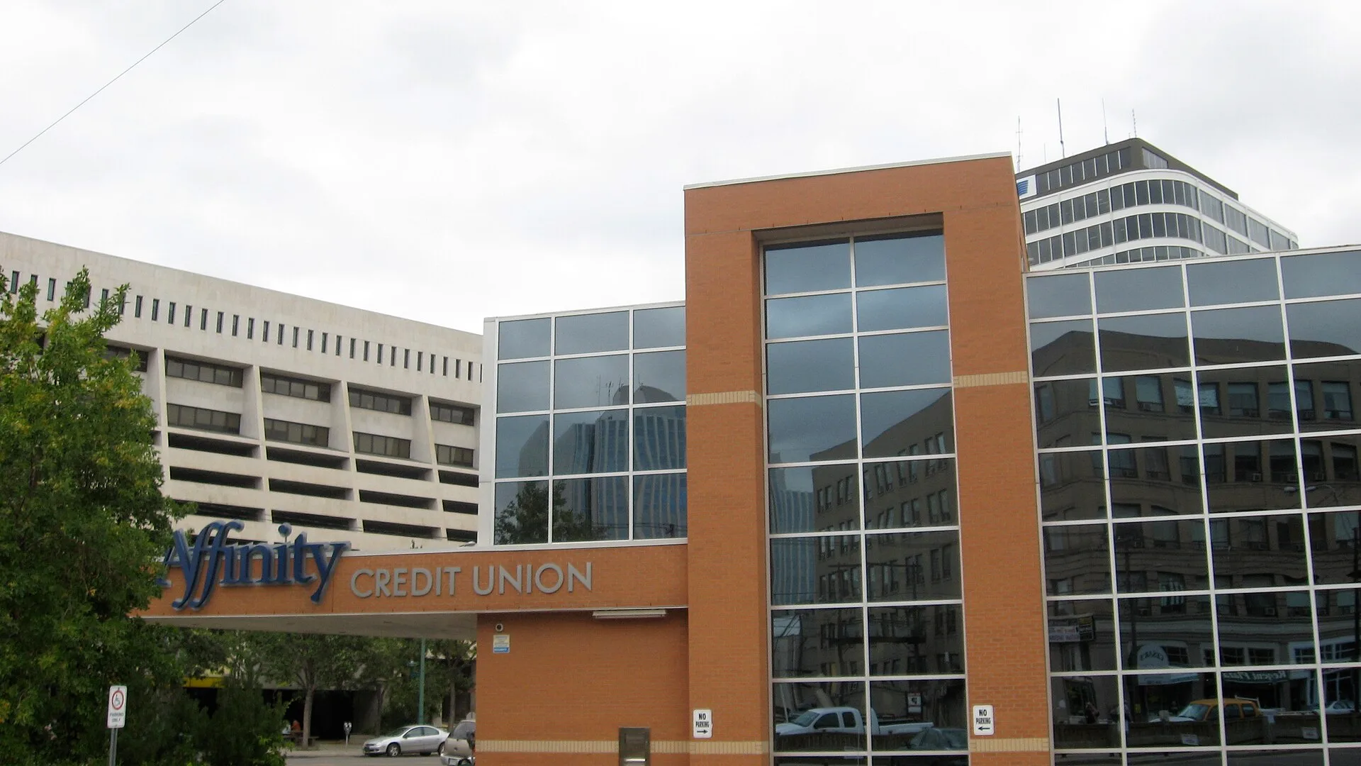 Saskatoon Credit Union (now Affinity CU), downtown branch. Shot Aug 2008. Sturdy-Stone Building to left, former Toronto Dominion Bank building behind. Which Saskatchewan credit union fits a Regina or Saskatoon business?