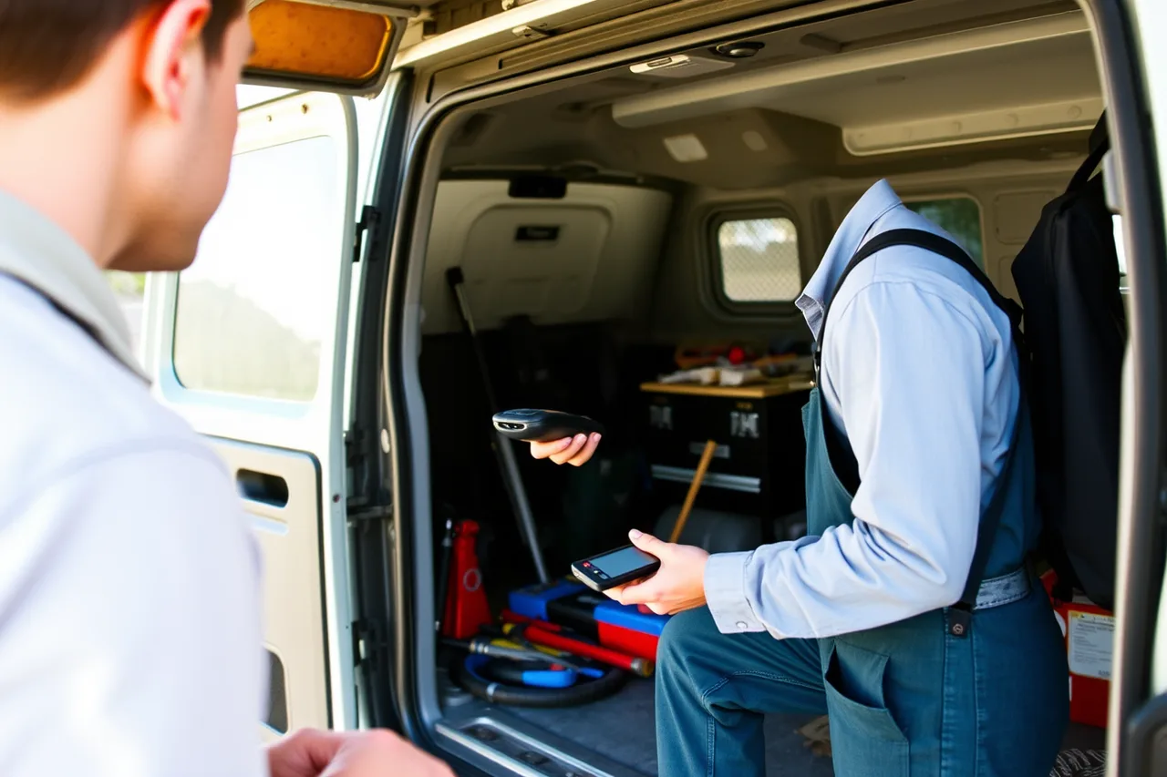 Tradesperson taking a card payment at the open door of a work van (Business shapes that decide whether branchless banking works for you)
